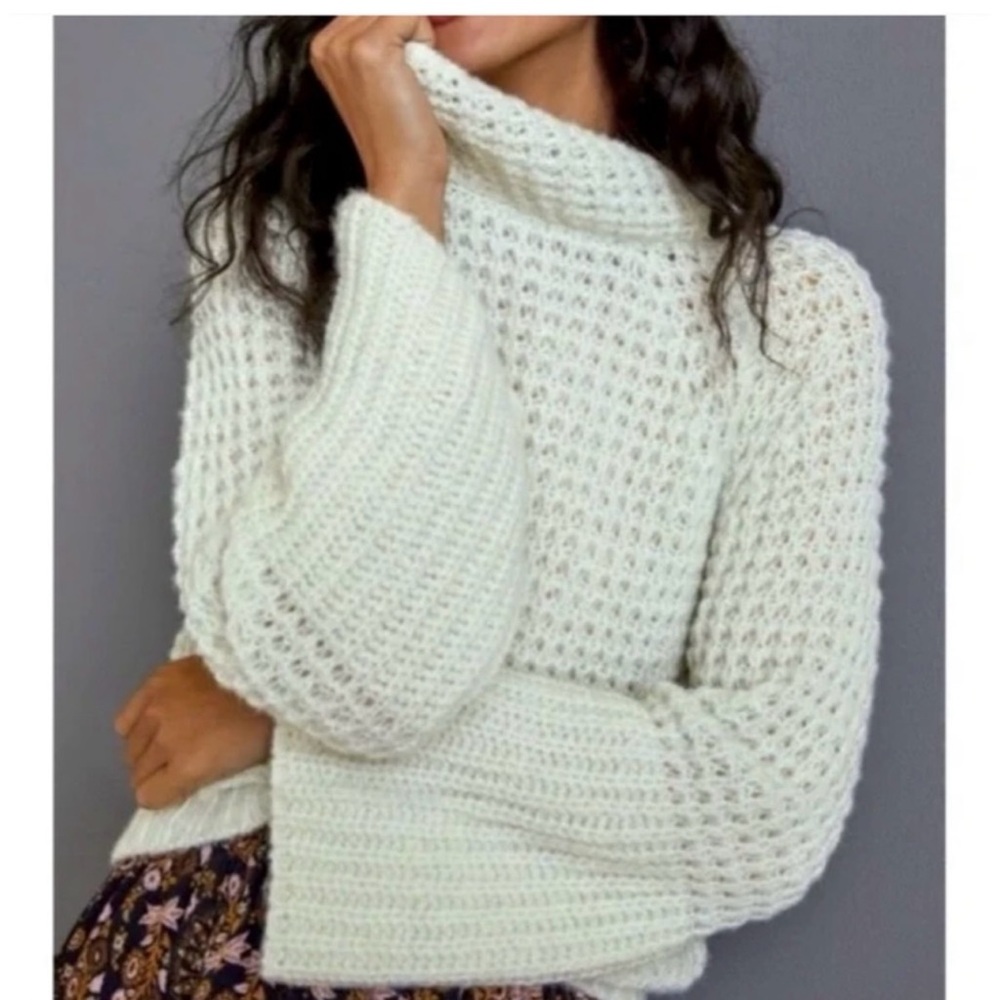 Anthropologie Maeve Dionne Mint Bell Sleeve Chunky Knit Sweater